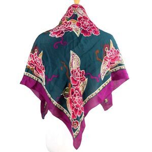 33.5"x33.5" Allen Solly MULTICOLOR FLORAL SILK HANDROLLED SCARF SHAWL WRAP (G89